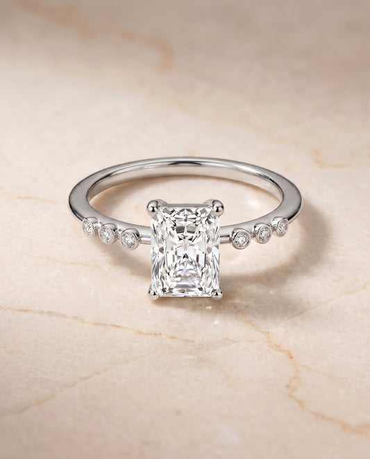 The Peggy Solitaire Engagement Ring Setting for Radiant Diamonds in Platinum