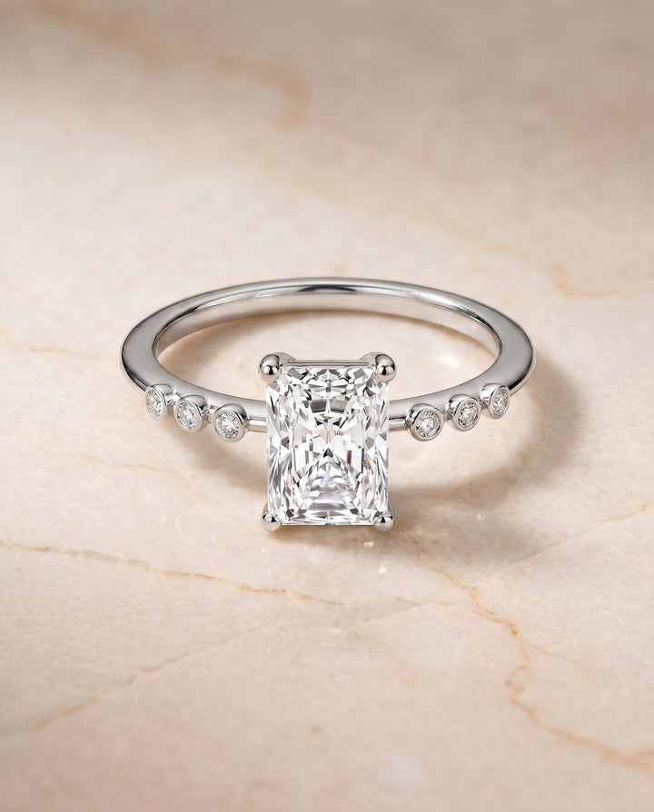 The Peggy Bezel Accent Solitaire Radiant Cut Engagement Ring Setting in Platinum