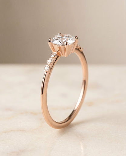 Peggy Select Bezel Accent Solitaire Round Lab Diamond Engagement Ring in 14K Rose Gold, front view | RockHer