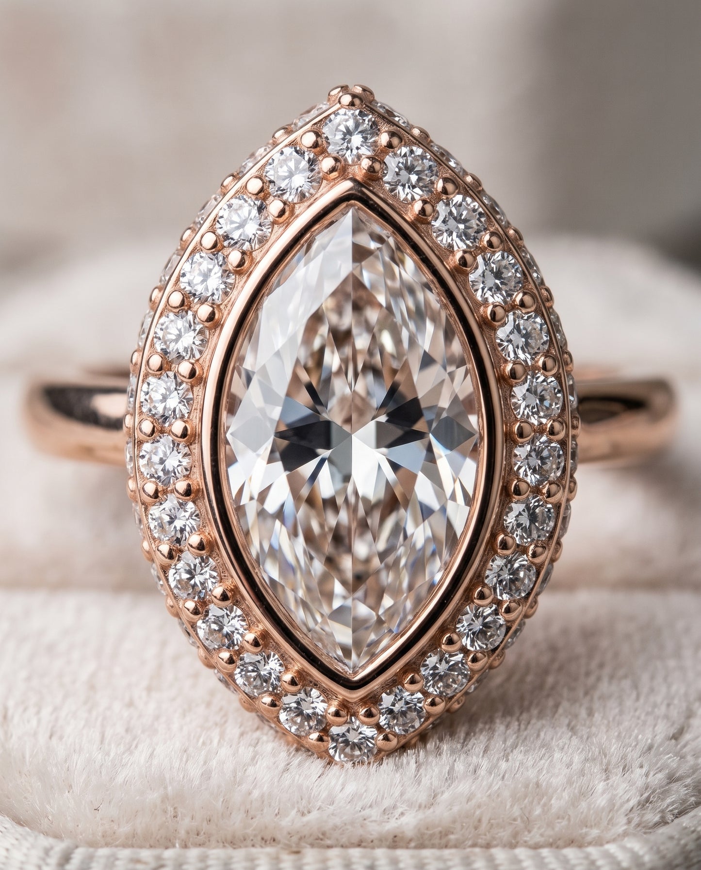 The Piper Double Halo Marquise Engagement Ring Setting in 14K Rose Gold