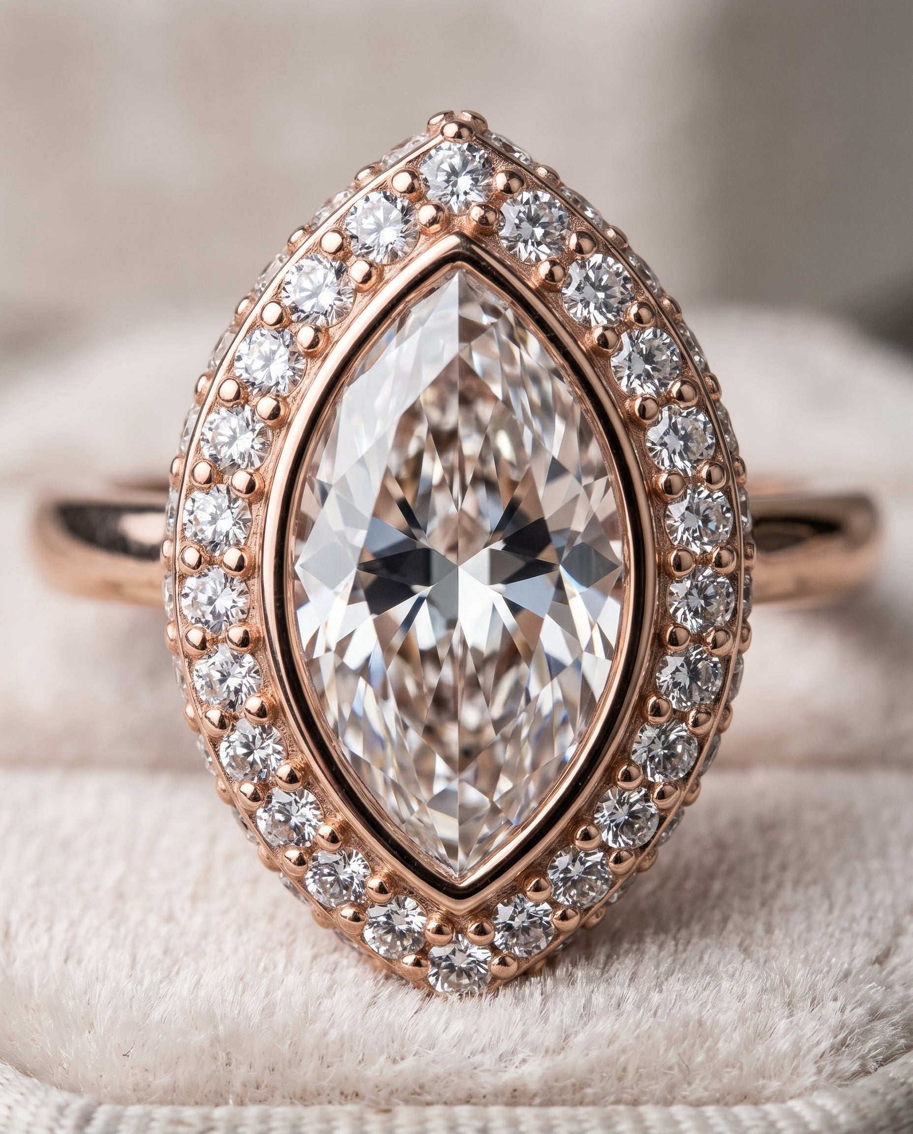 The Piper Double Halo Marquise Engagement Ring Setting in 14K Rose Gold