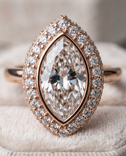 The Piper Double Halo Marquise Engagement Ring Setting in 14K Rose Gold