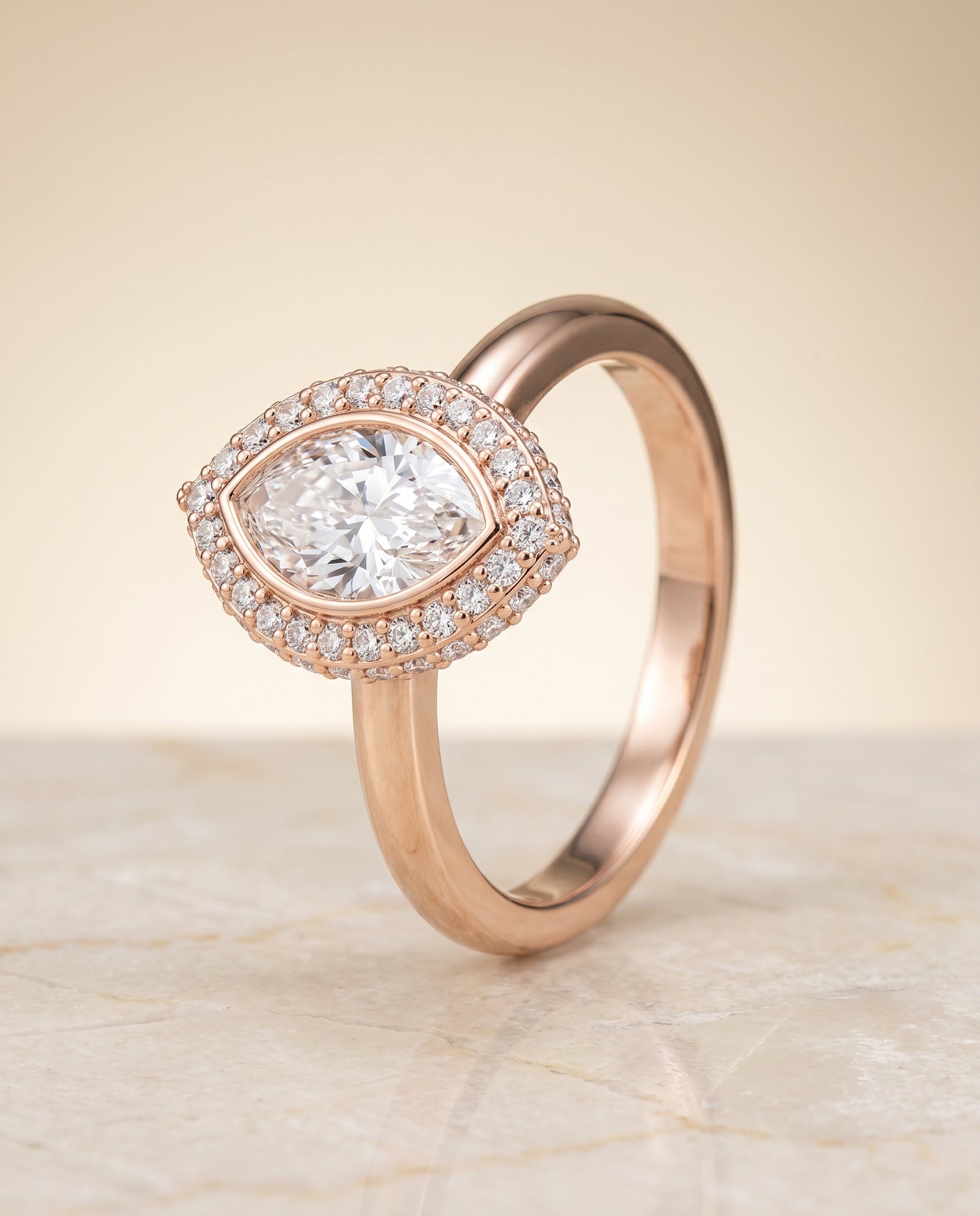 The Piper Double Halo Marquise Engagement Ring Setting in 14K Rose Gold