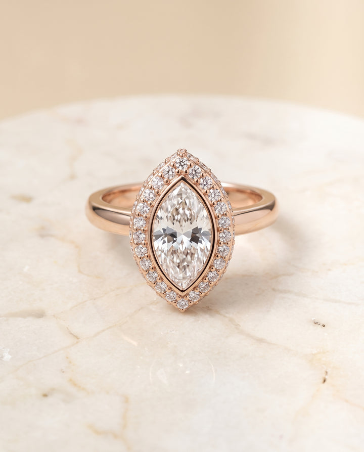 The Piper Double Halo Marquise Engagement Ring Setting in 14K Rose Gold