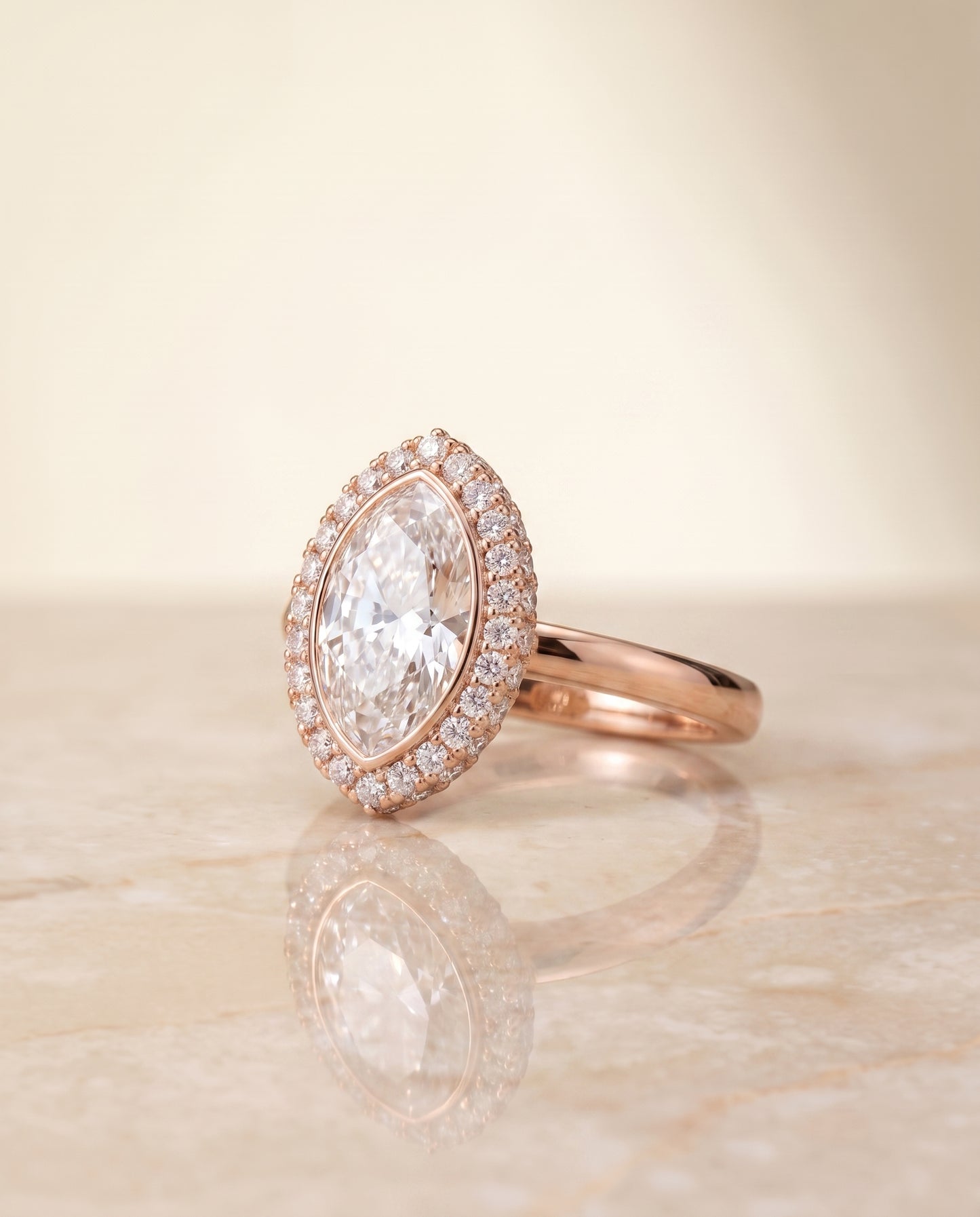 The Piper Double Halo Marquise Engagement Ring Setting in 14K Rose Gold