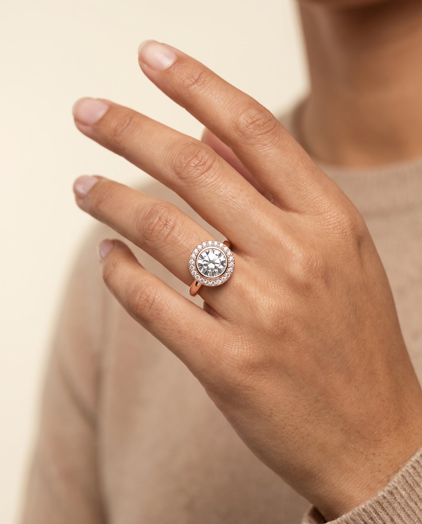 The Piper Double Halo Round Engagement Ring Setting in 14K Rose Gold