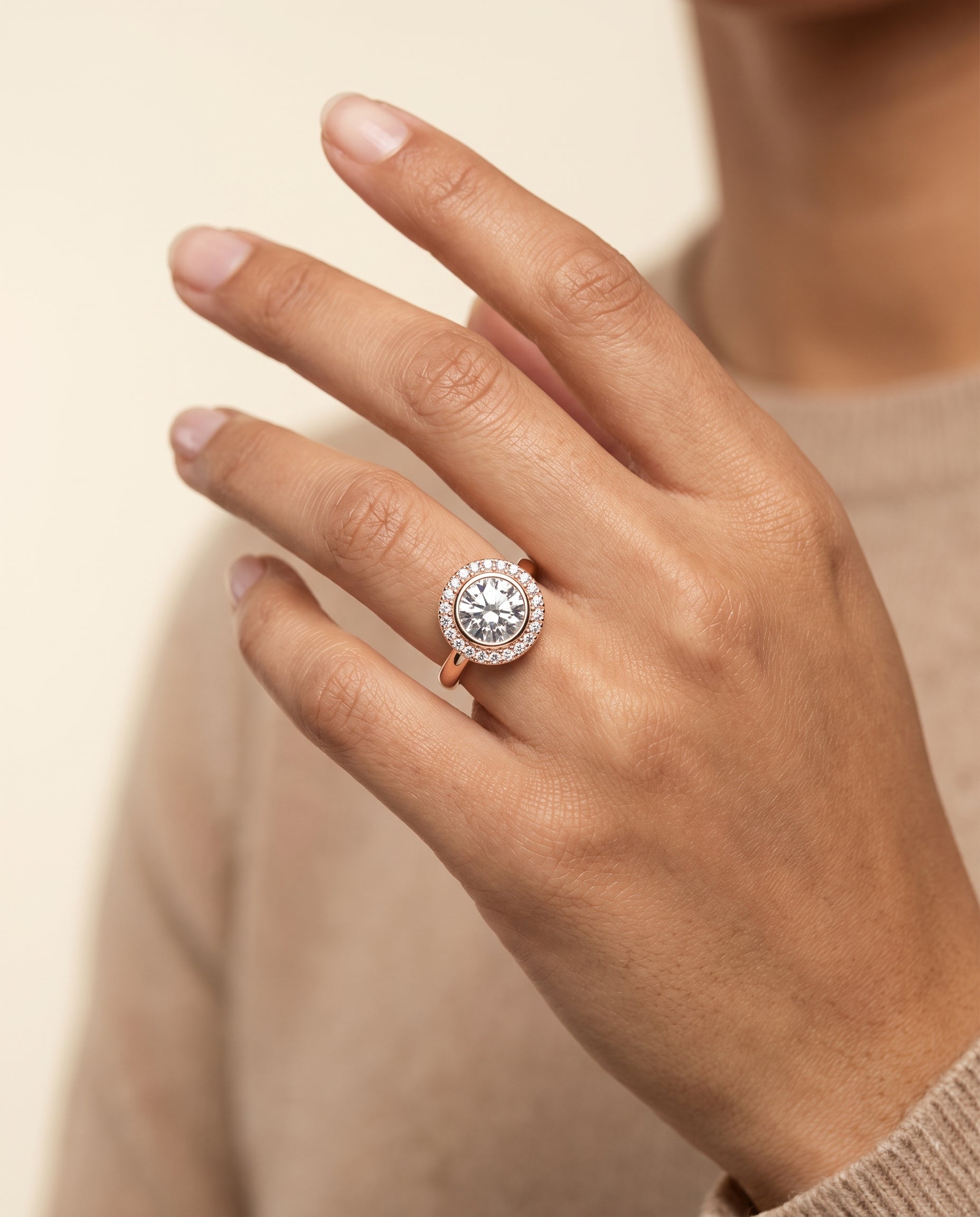 The Piper engagement ring setting in 14K Rose Gold, double halo design | RockHer