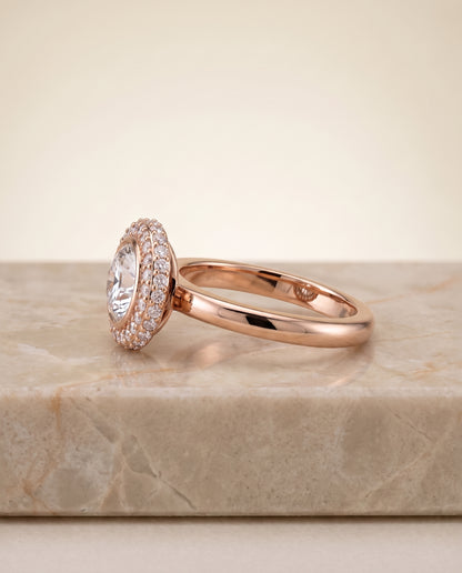 The Piper Double Halo Round Engagement Ring Setting in 14K Rose Gold