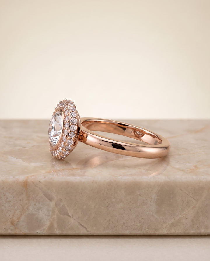 The Piper Double Halo Round Engagement Ring Setting in 14K Rose Gold