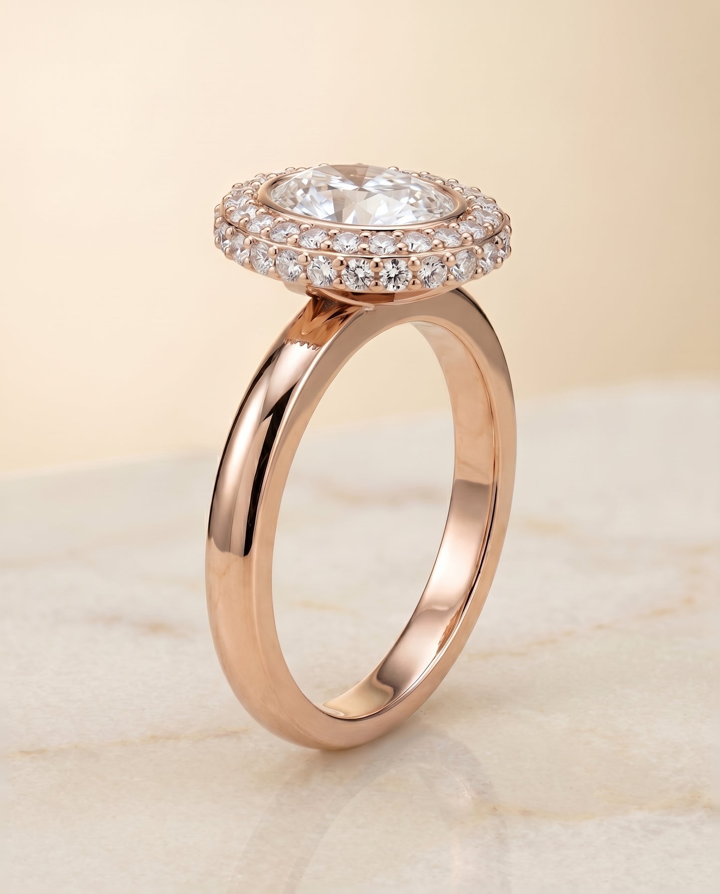 The Piper Double Halo Oval Engagement Ring Setting in 14K Rose Gold