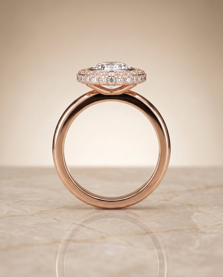 The Piper Double Halo Oval Engagement Ring Setting in 14K Rose Gold