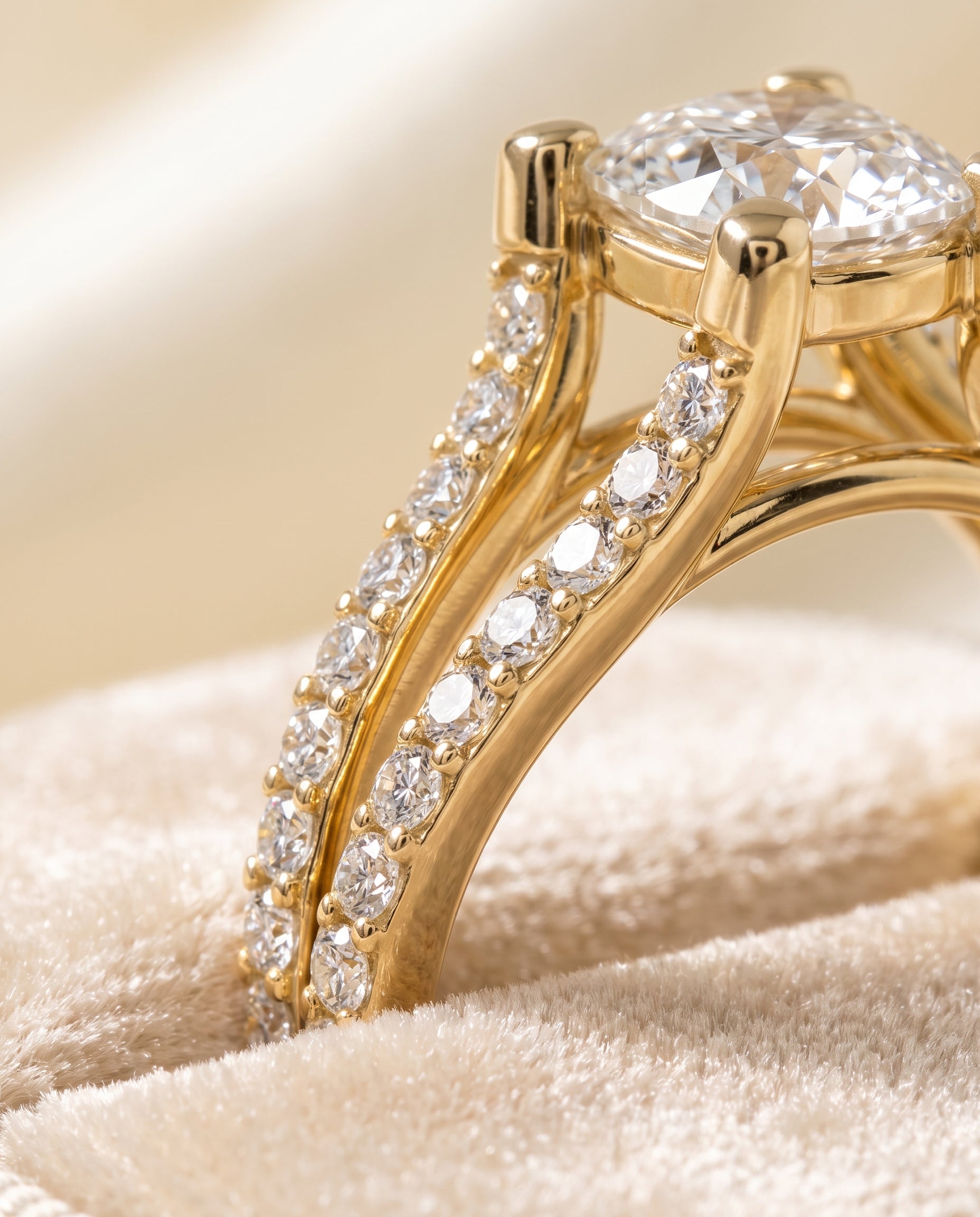 18K Yellow Gold band of The Presley cushion engagement ring setting | RockHer