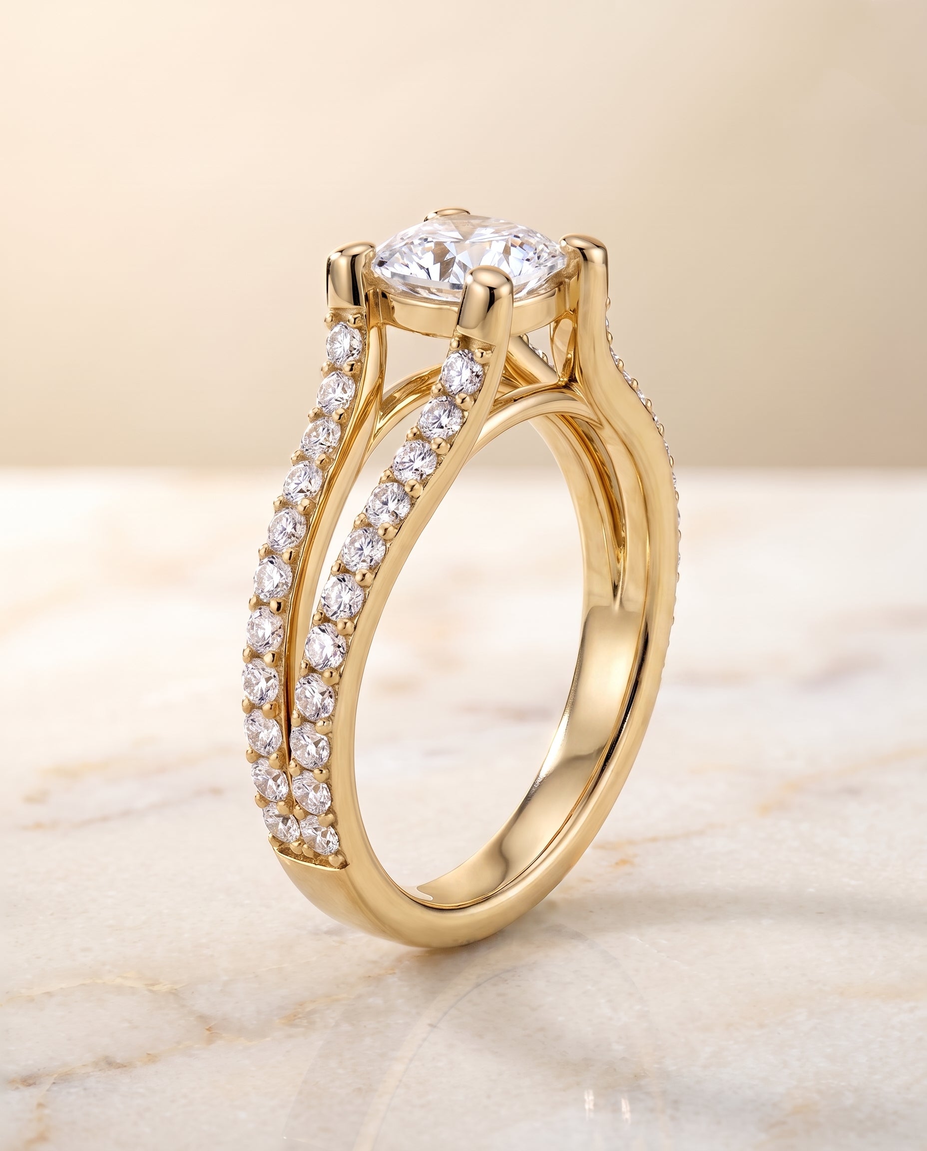 Split Shank Pavé Cut styling on The Presley cushion engagement ring setting | RockHer