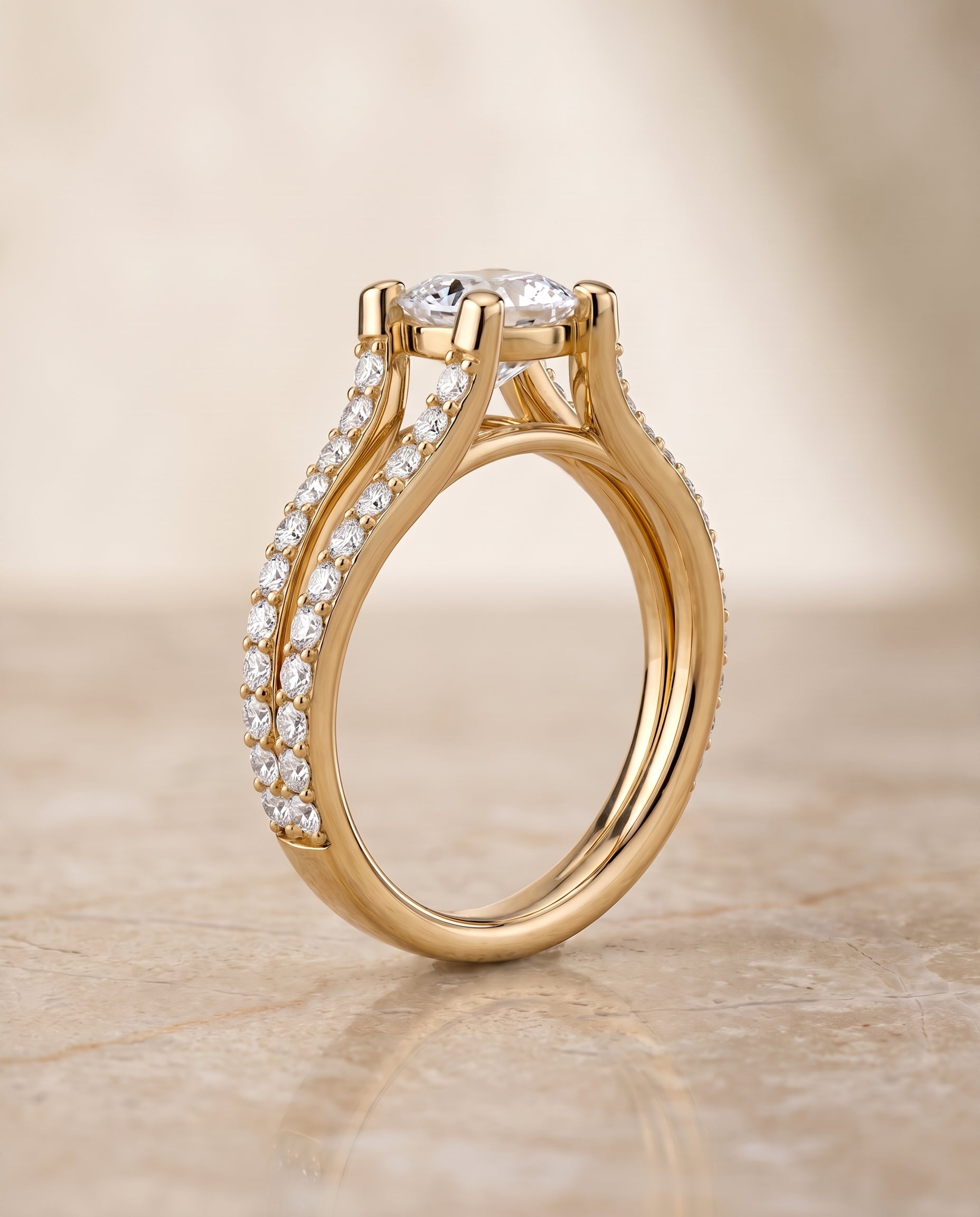 The Presley setting for cushion diamonds, made to order in 18K Yellow Gold | RockHer