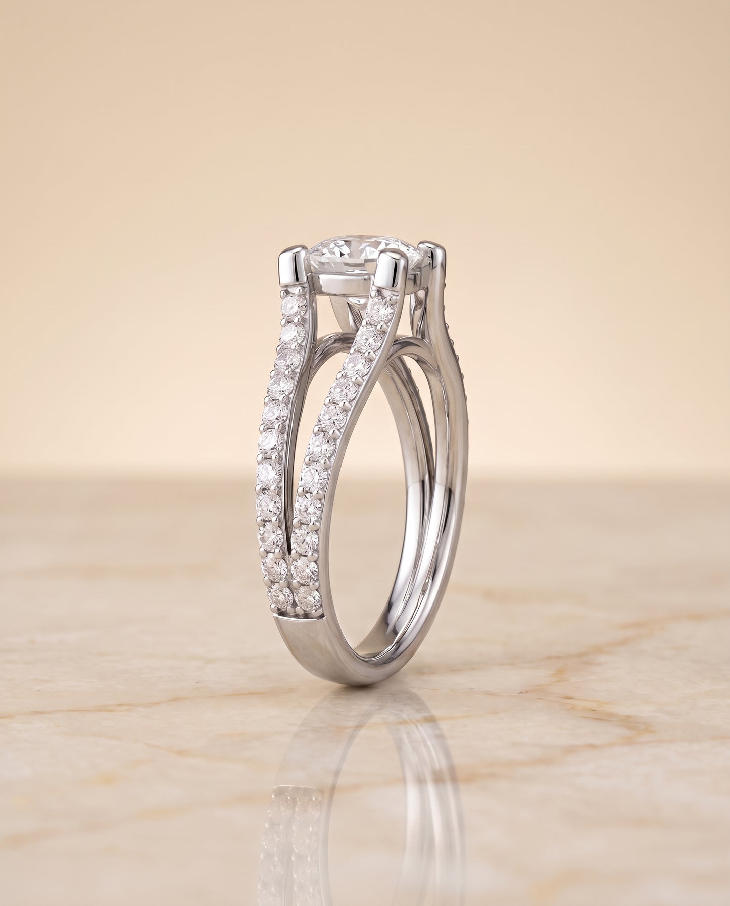 The Presley Split Shank Pavé Cushion Cut Engagement Ring Setting in Platinum