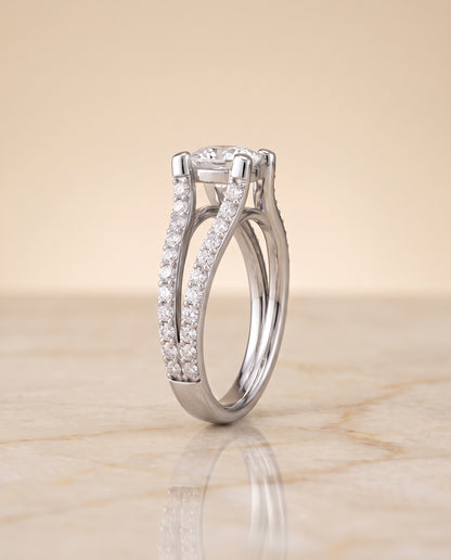 The Presley Split Shank Pavé Cushion Cut Engagement Ring Setting in Platinum