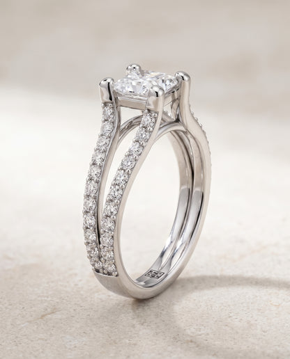 The Presley Split Shank Pavé Princess Cut Engagement Ring Setting in Platinum