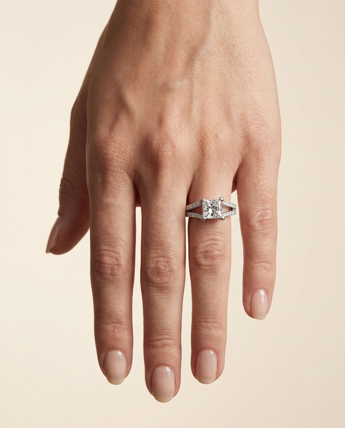 The Presley Split Shank Pavé Princess Cut Engagement Ring Setting in Platinum