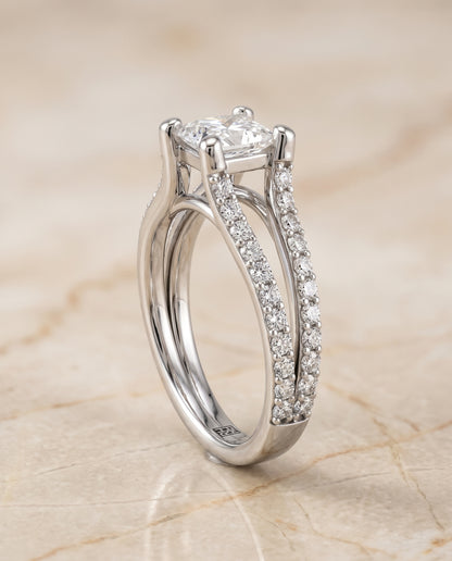 The Presley Split Shank Pavé Princess Cut Engagement Ring Setting in Platinum