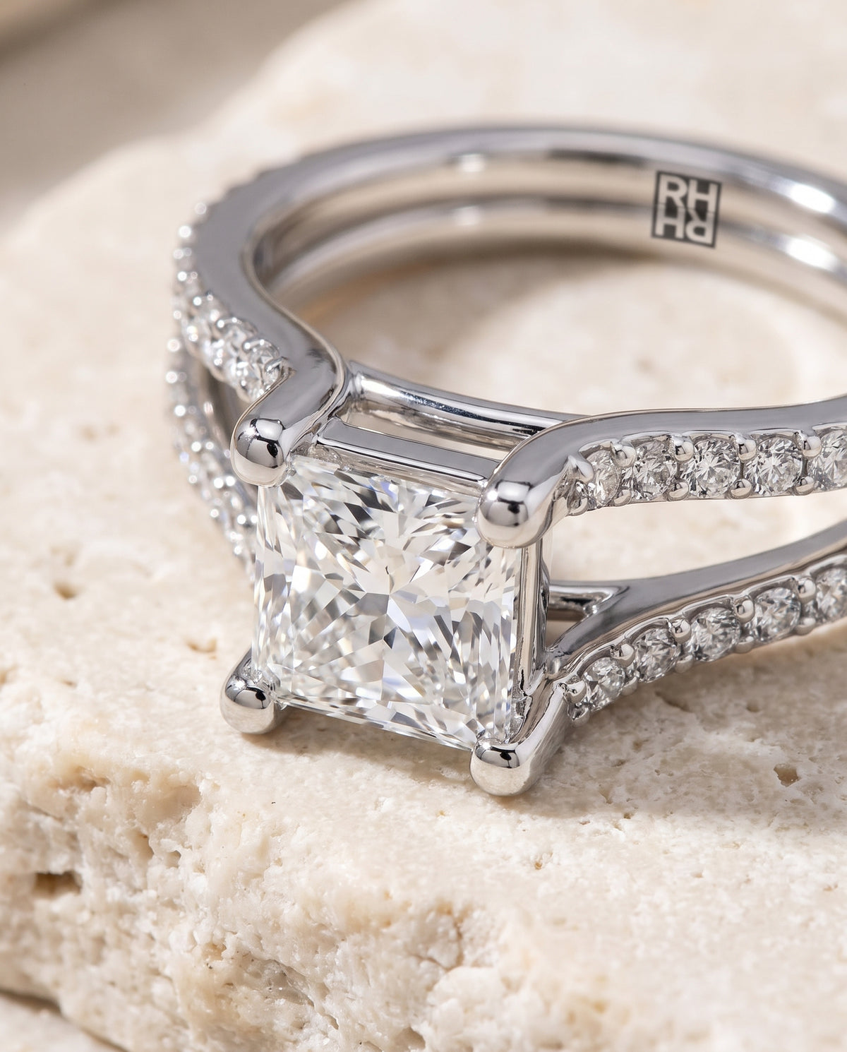 The Presley Split Shank Pavé Princess Cut Engagement Ring Setting in Platinum