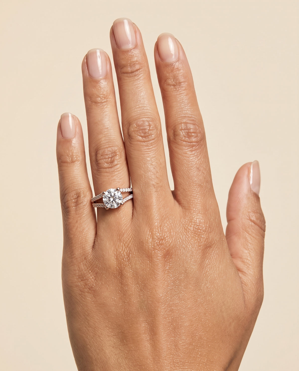 The Presley Split Shank Pavé Round Engagement Ring Setting in 14K Rose Gold