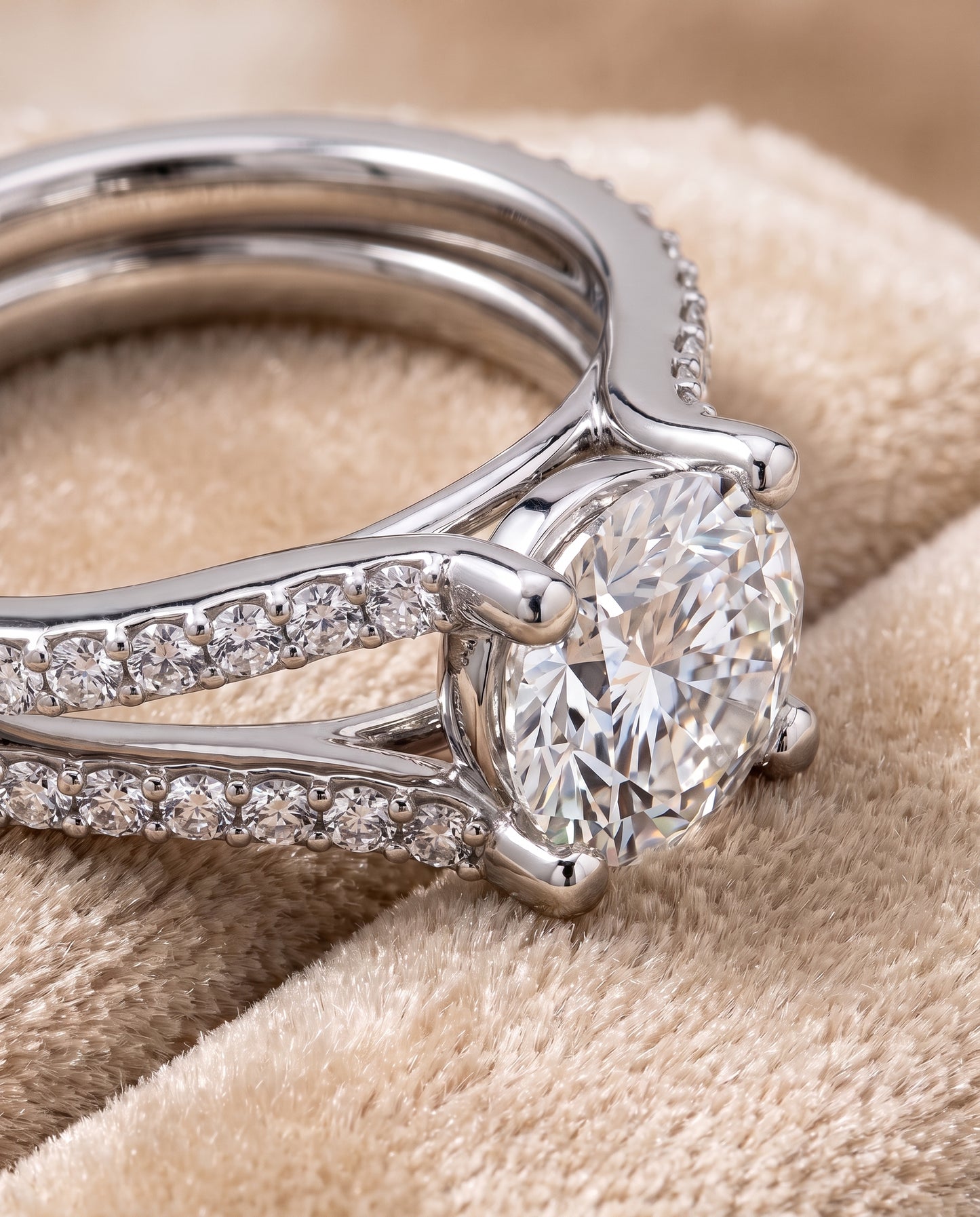 The Presley Split Shank Pavé Round Engagement Ring Setting in Platinum