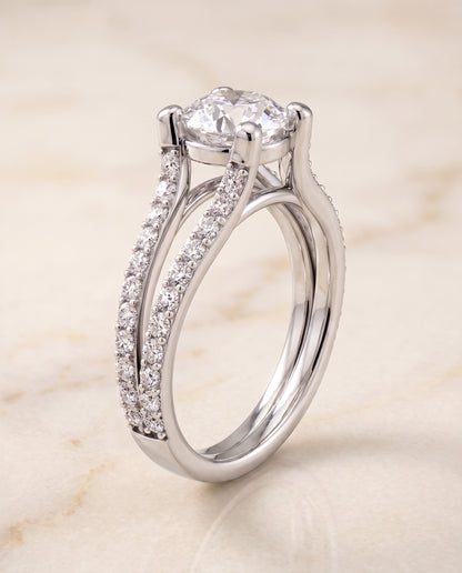 The Presley Split Shank Pavé Round Engagement Ring Setting in Platinum
