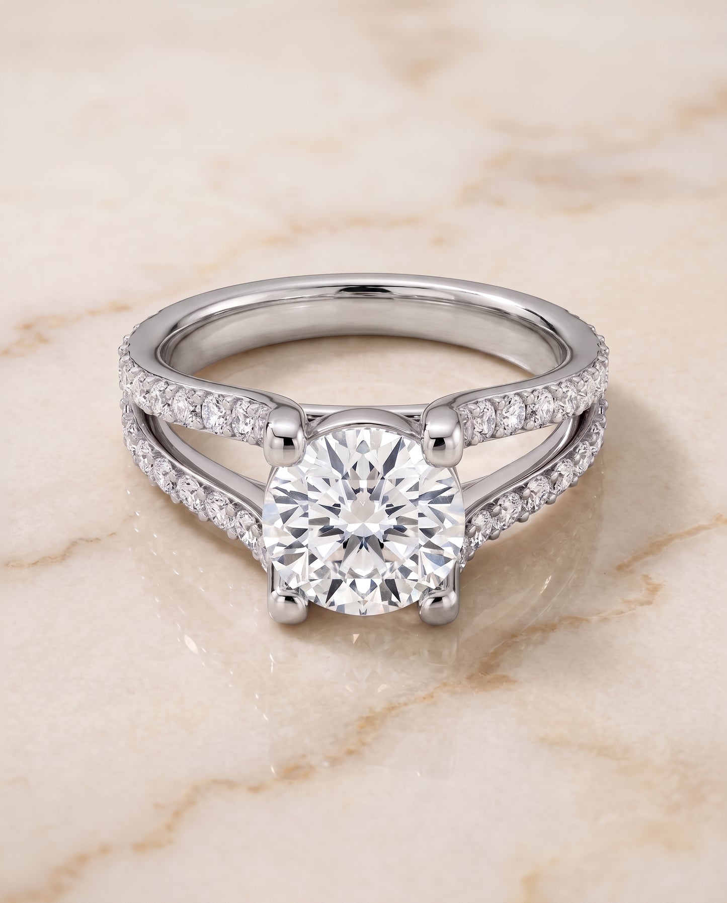 The Presley Split Shank Pavé Round Engagement Ring Setting in Platinum