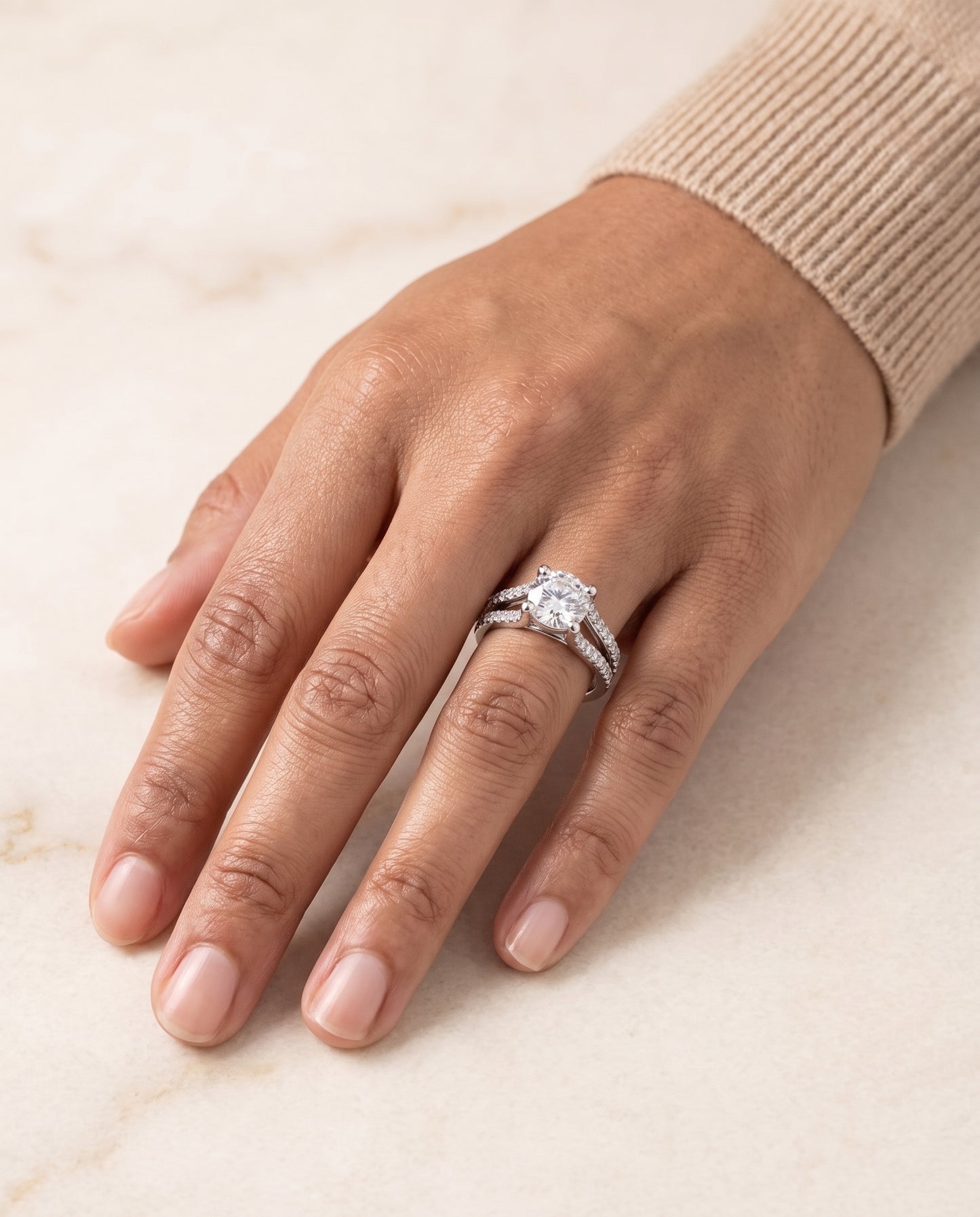 The Presley Split Shank Pavé Round Engagement Ring Setting in Platinum
