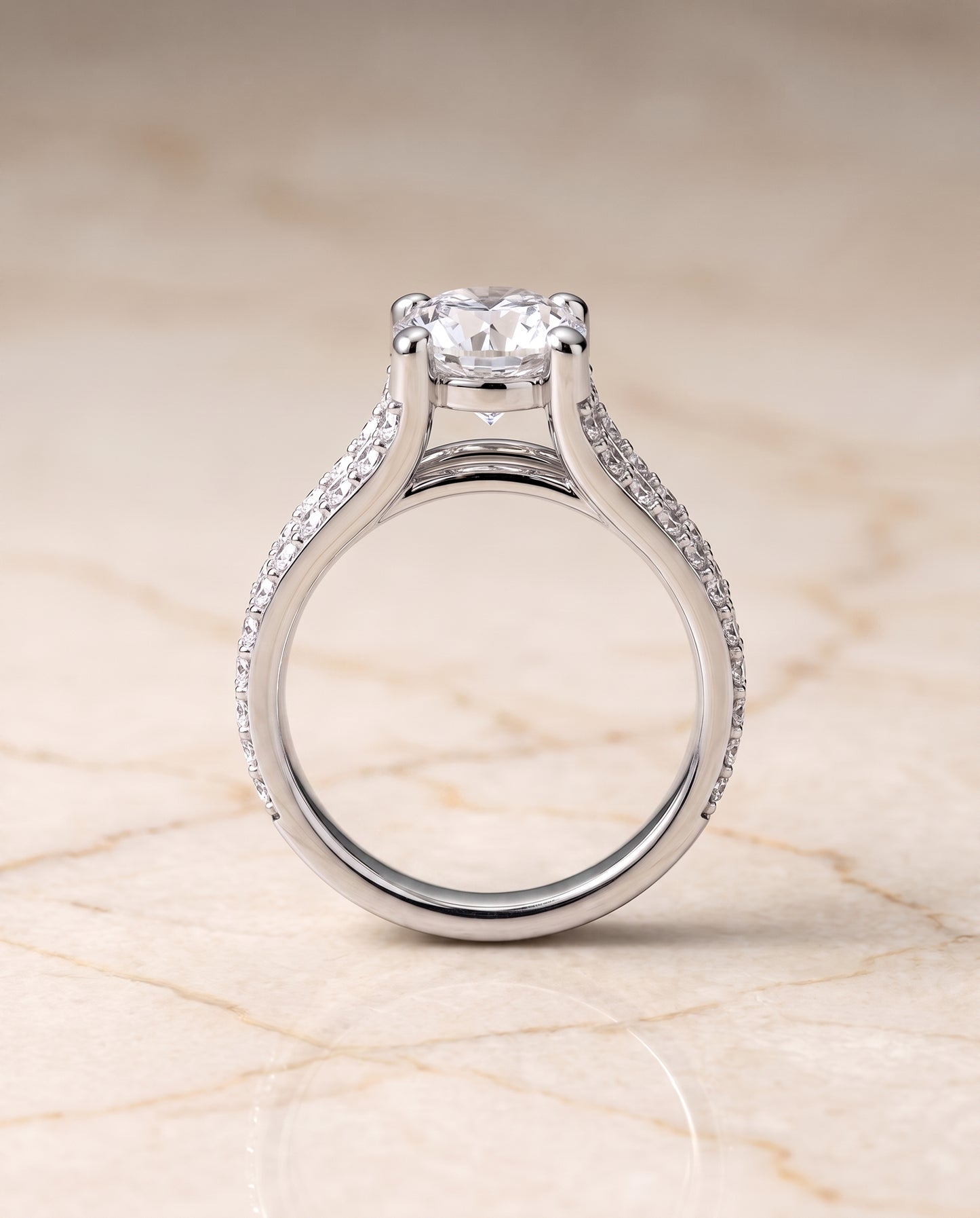The Presley Split Shank Pavé Round Engagement Ring Setting in Platinum
