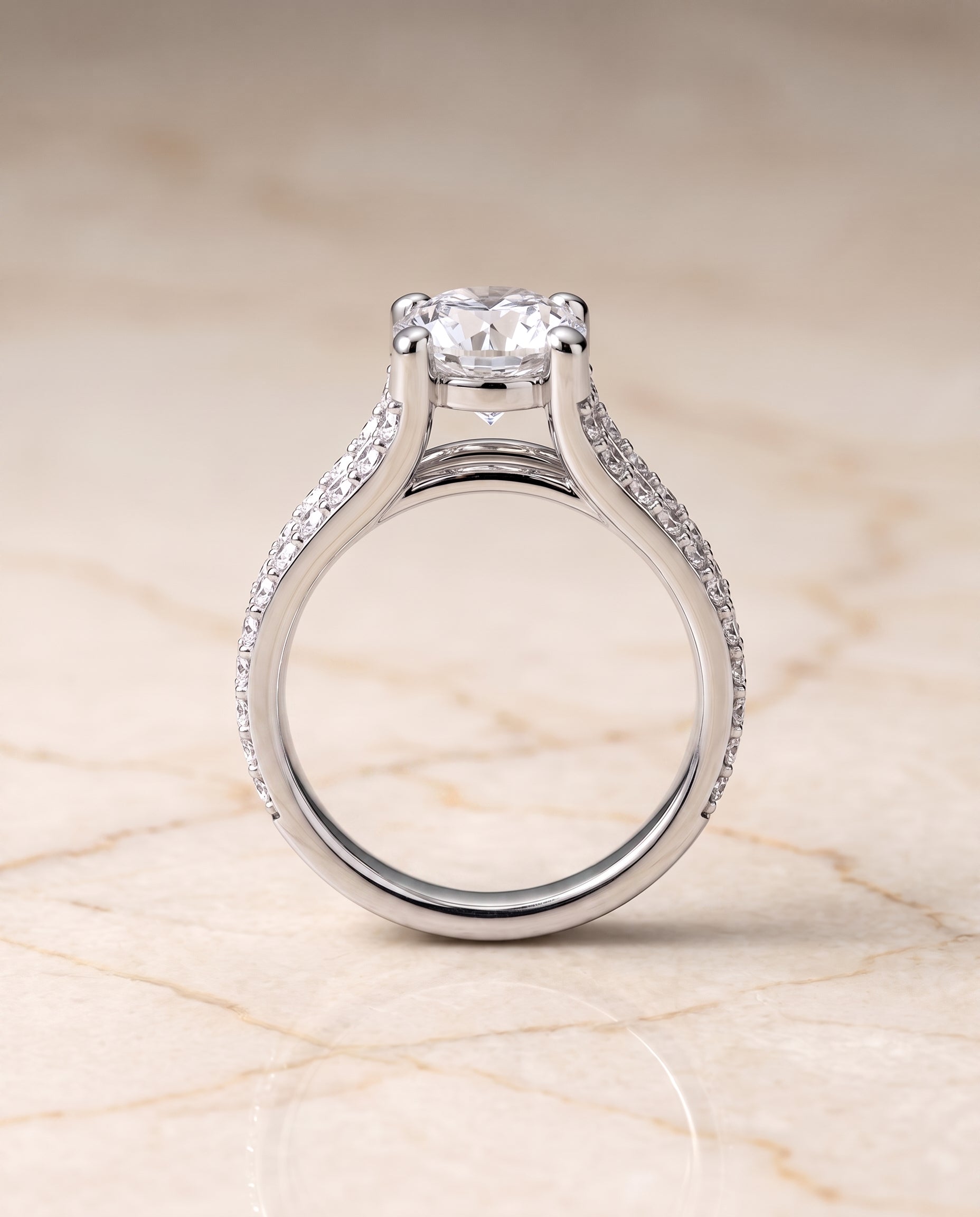 The Presley Split Shank Pavé Round Engagement Ring Setting in Platinum