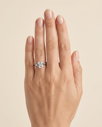 The Priscilla Delicate Twist Cathedral Solitaire Emerald Cut Engagement Ring Setting in 18K White Gold