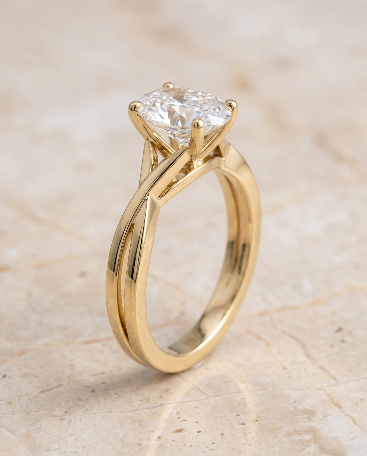 The Priscilla Delicate Twist Cathedral Solitaire Oval Engagement Ring Setting in 18K Yellow Gold