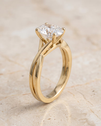 The Priscilla Delicate Twist Cathedral Solitaire Oval Engagement Ring Setting in 18K Yellow Gold