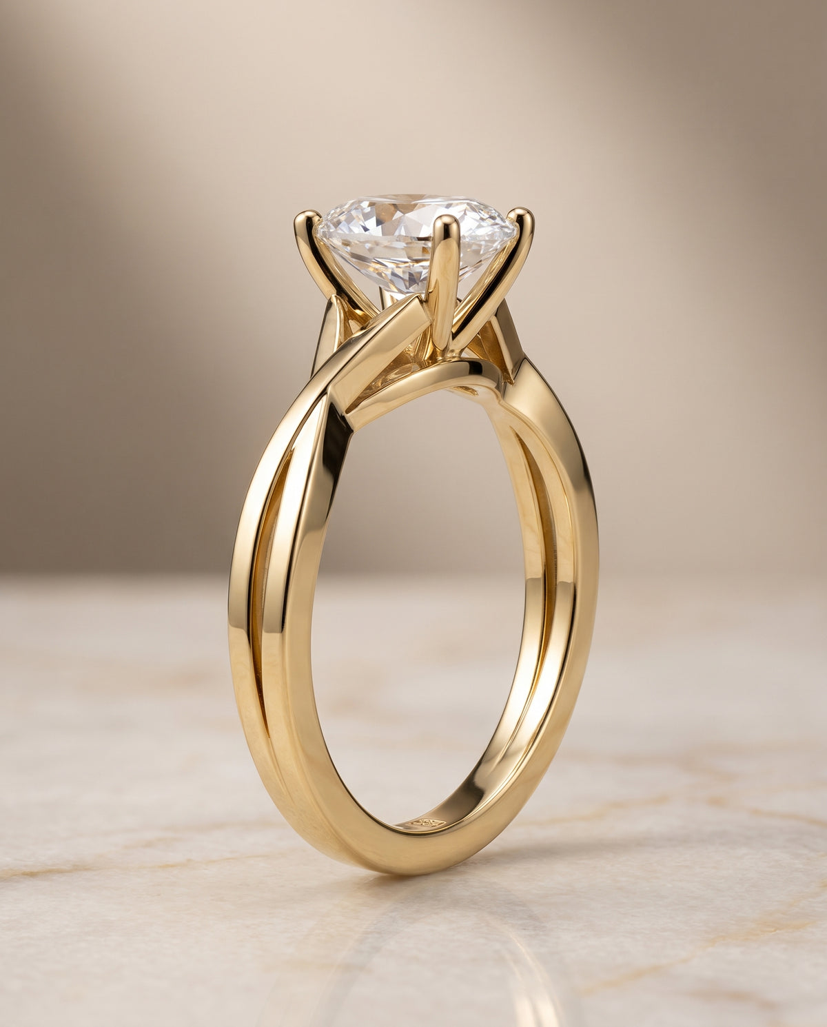 The Priscilla Delicate Twist Cathedral Solitaire Oval Engagement Ring Setting in 18K Yellow Gold