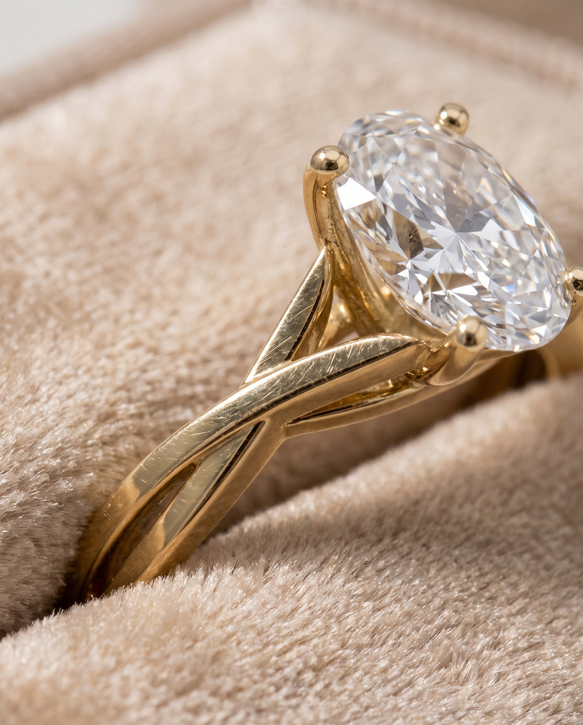 The Priscilla Delicate Twist Cathedral Solitaire Oval Engagement Ring Setting in 18K Yellow Gold