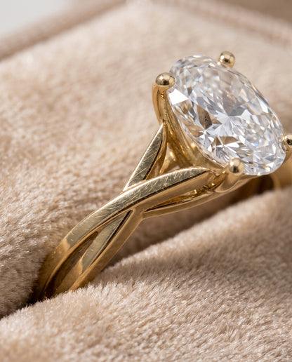 The Priscilla Delicate Twist Cathedral Solitaire Oval Engagement Ring Setting in 18K Yellow Gold