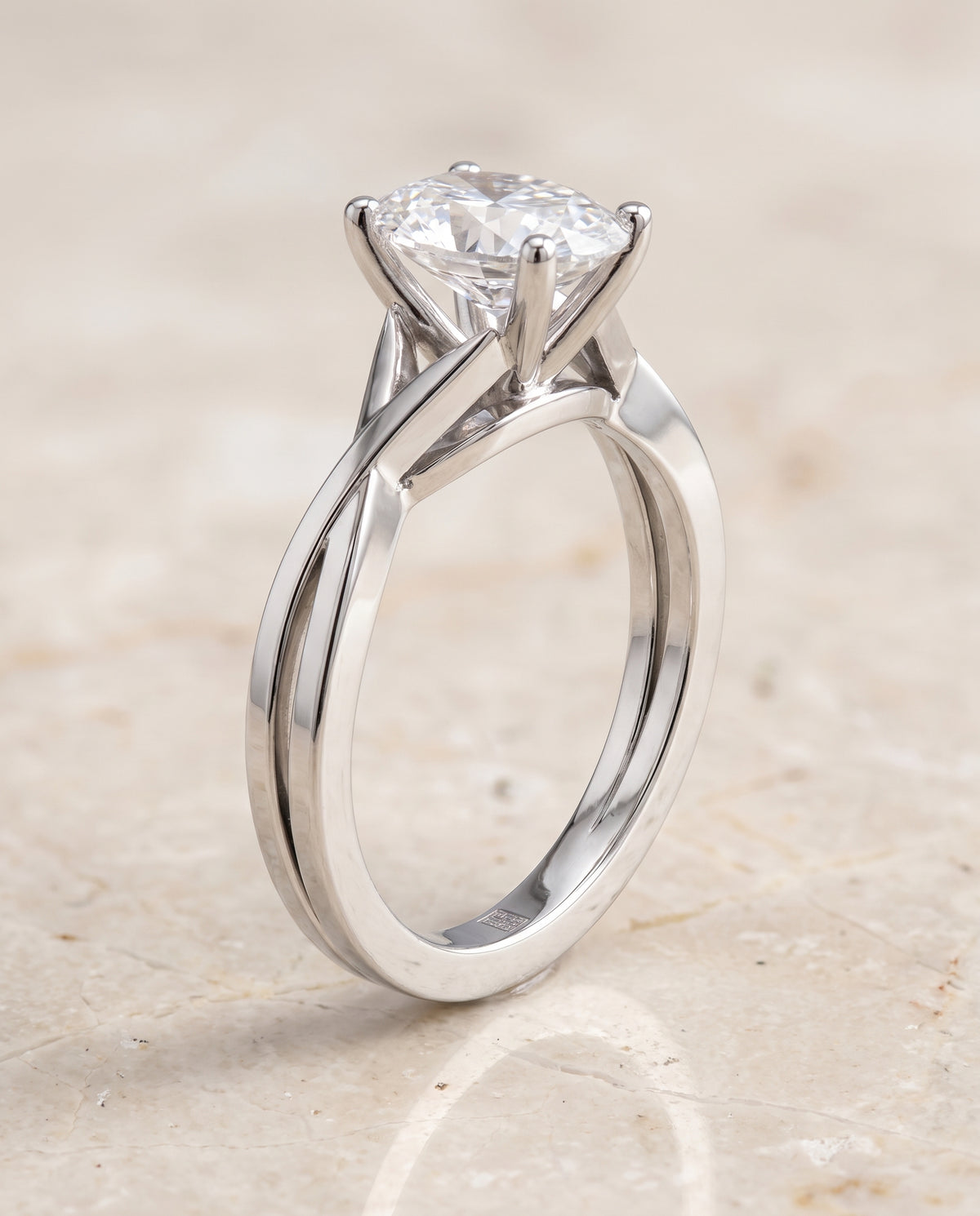 The Priscilla Delicate Twist Cathedral Solitaire Oval Engagement Ring Setting in Platinum