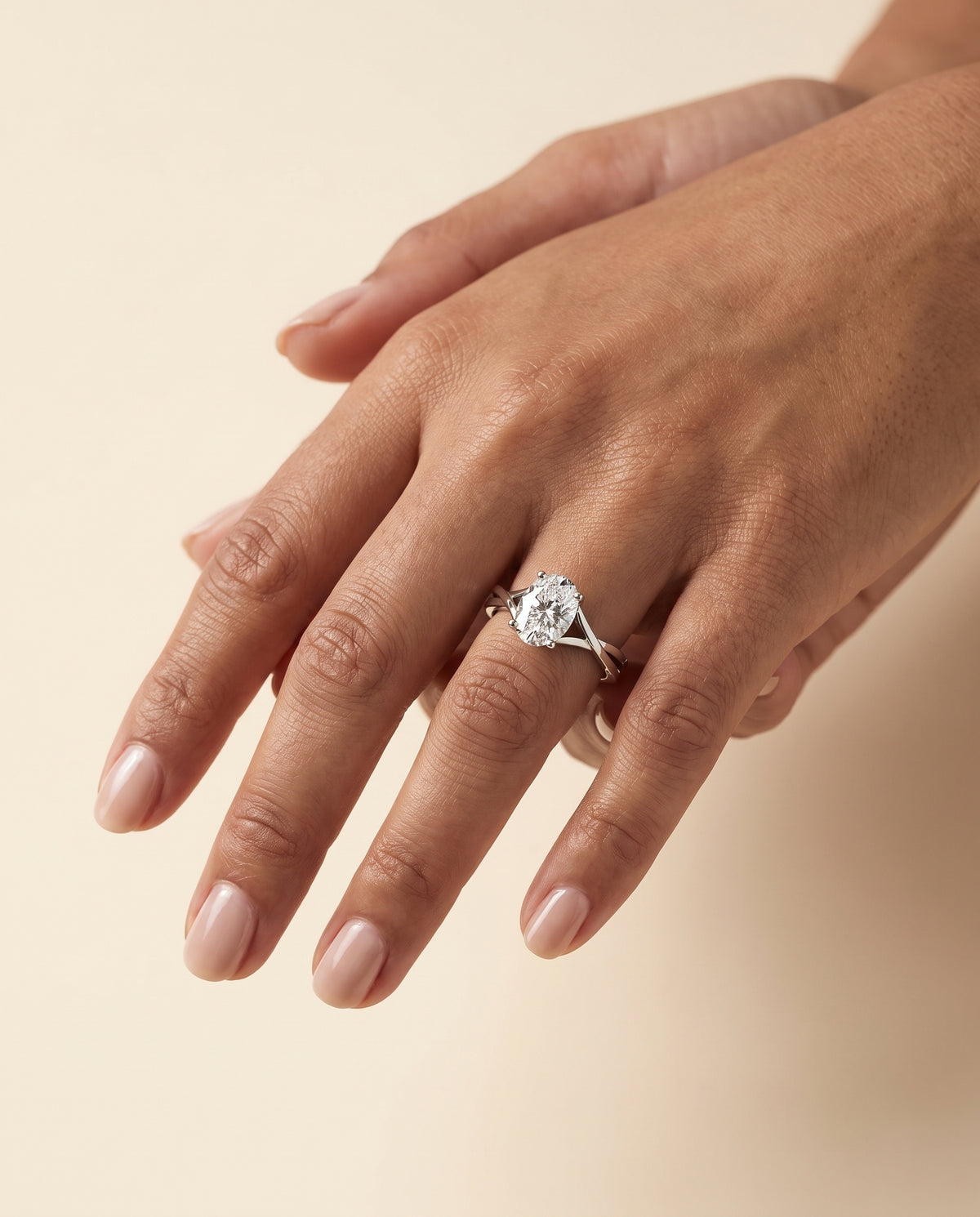 The Priscilla Delicate Twist Cathedral Solitaire Oval Engagement Ring Setting in Platinum