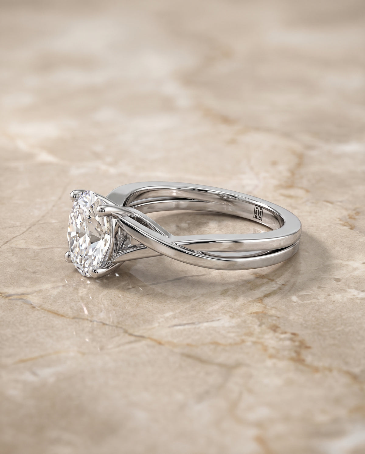 The Priscilla Delicate Twist Cathedral Solitaire Oval Engagement Ring Setting in Platinum