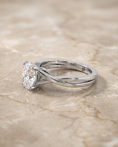 The Priscilla Delicate Twist Cathedral Solitaire Oval Engagement Ring Setting in Platinum