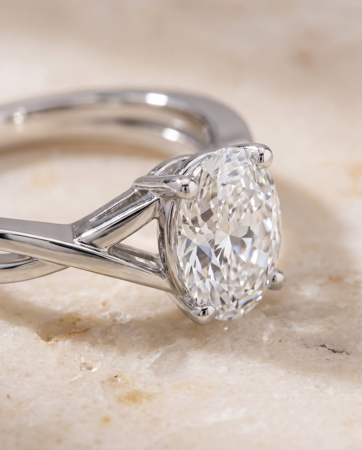 The Priscilla Delicate Twist Cathedral Solitaire Oval Engagement Ring Setting in Platinum