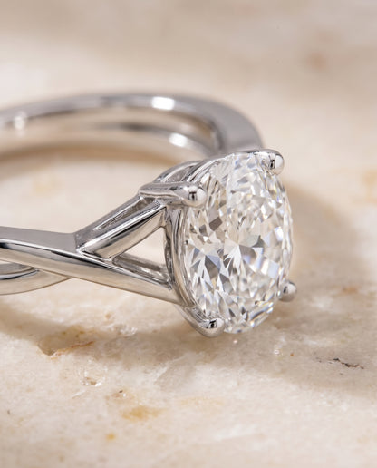 The Priscilla Delicate Twist Cathedral Solitaire Oval Engagement Ring Setting in Platinum