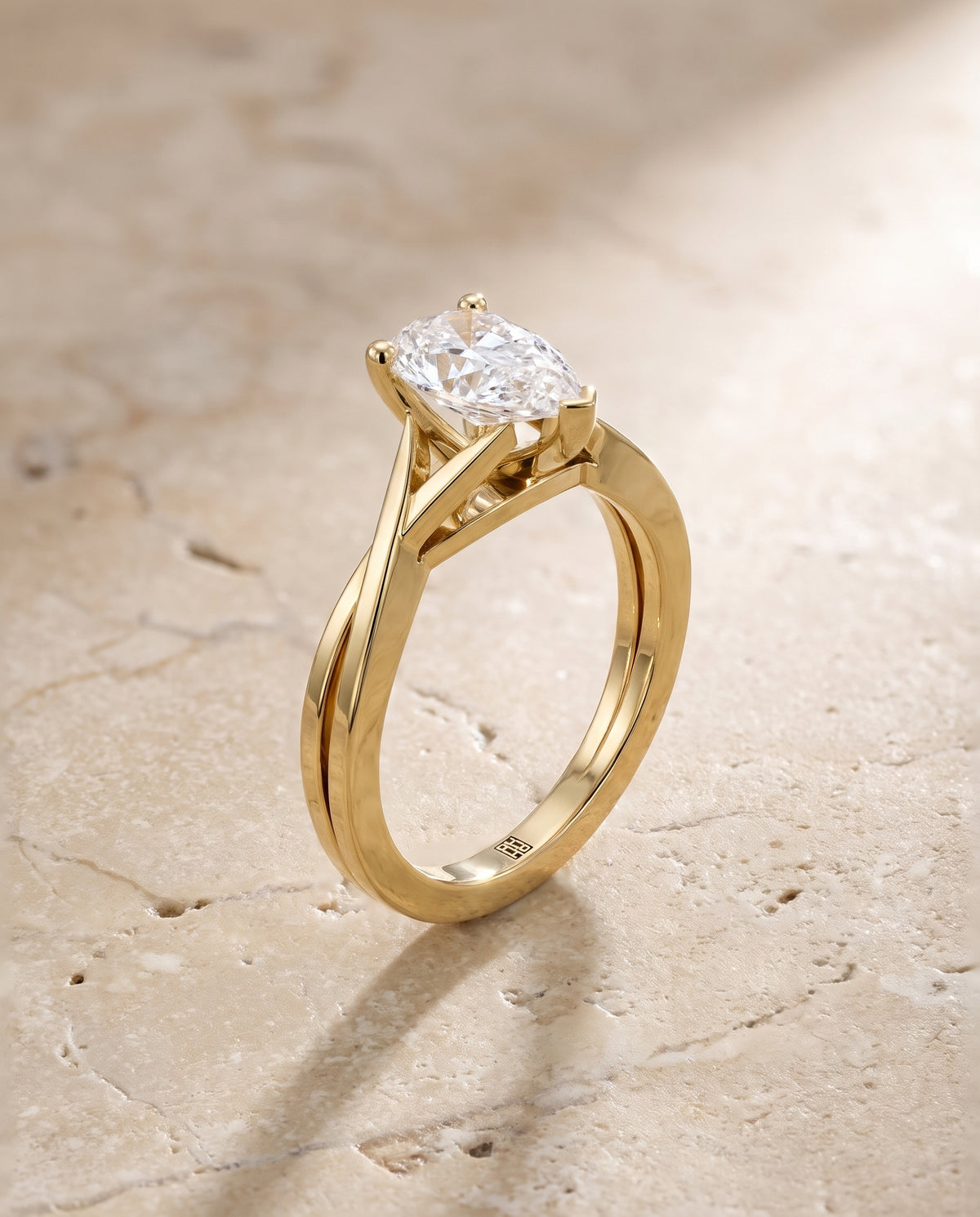 The Priscilla Delicate Twist Cathedral Solitaire Pear Engagement Ring Setting in 18K Yellow Gold