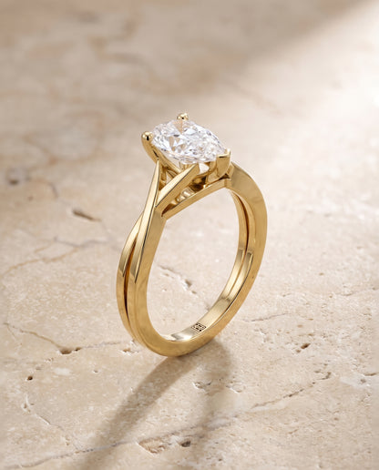 The Priscilla Delicate Twist Cathedral Solitaire Pear Engagement Ring Setting in 18K Yellow Gold