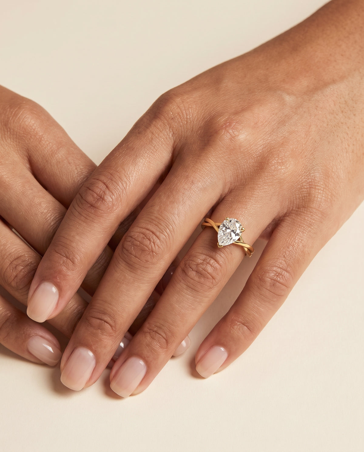 The Priscilla Delicate Twist Cathedral Solitaire Pear Engagement Ring Setting in 18K Yellow Gold