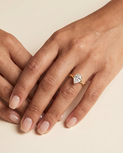 The Priscilla Delicate Twist Cathedral Solitaire Pear Engagement Ring Setting in 18K Yellow Gold