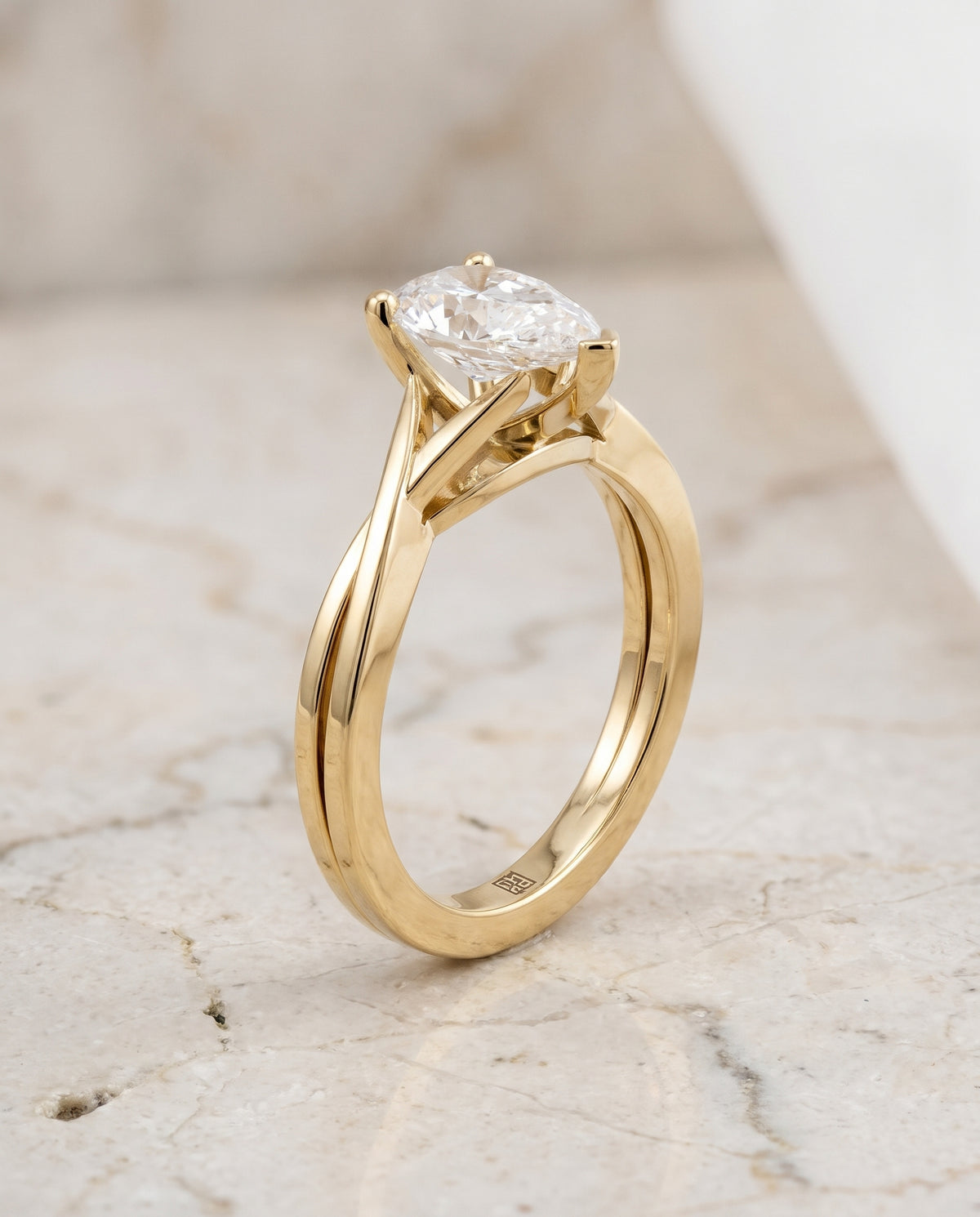 The Priscilla Delicate Twist Cathedral Solitaire Pear Engagement Ring Setting in 18K Yellow Gold