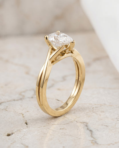 The Priscilla Delicate Twist Cathedral Solitaire Pear Engagement Ring Setting in 18K Yellow Gold
