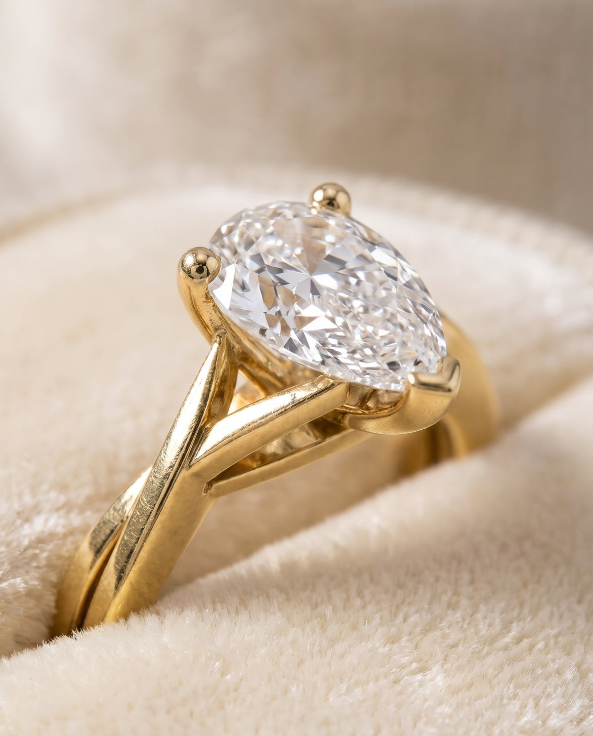 The Priscilla Delicate Twist Cathedral Solitaire Pear Engagement Ring Setting in 18K Yellow Gold